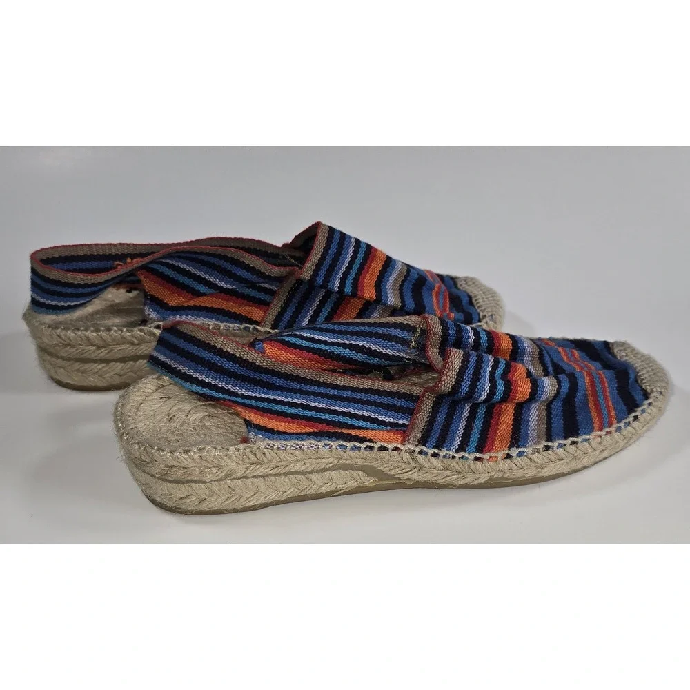 Artesania Spain Woven Espadrille Sandals Blue Orange Striped Slingback Size 36